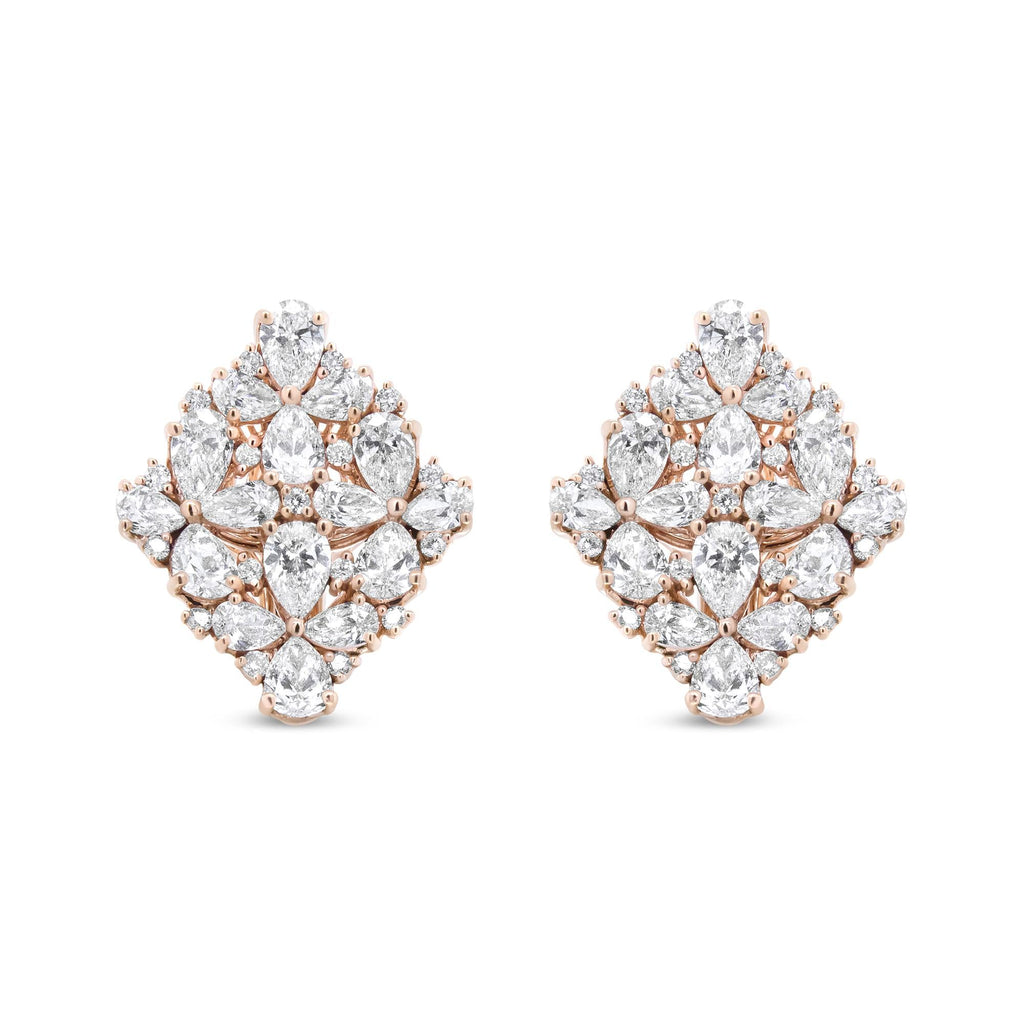 18K Rose Gold 8 1/3 Cttw Pear and Round Diamond Floral Cluster Omega Earrings (F-G Color, VS1-VS2 Clarity)