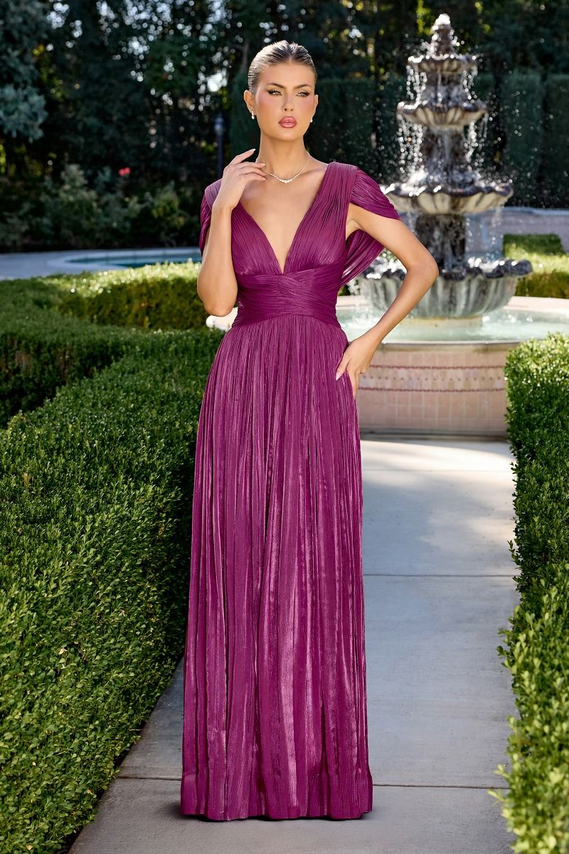 Women's Dress In Shimmering Pleated Chiffon Soft Draped Bodice