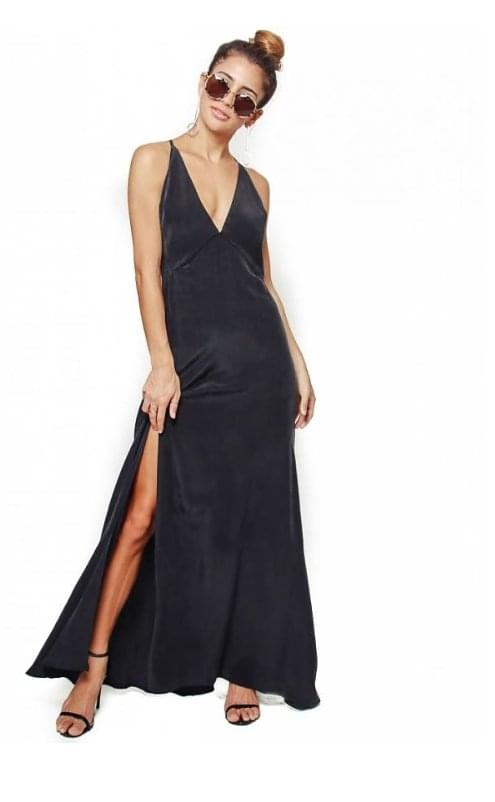Pacino Gown - Black - Long Black Silk Dress